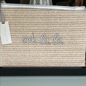 KATIE LUXTON Cream Clutch with Silver Accents